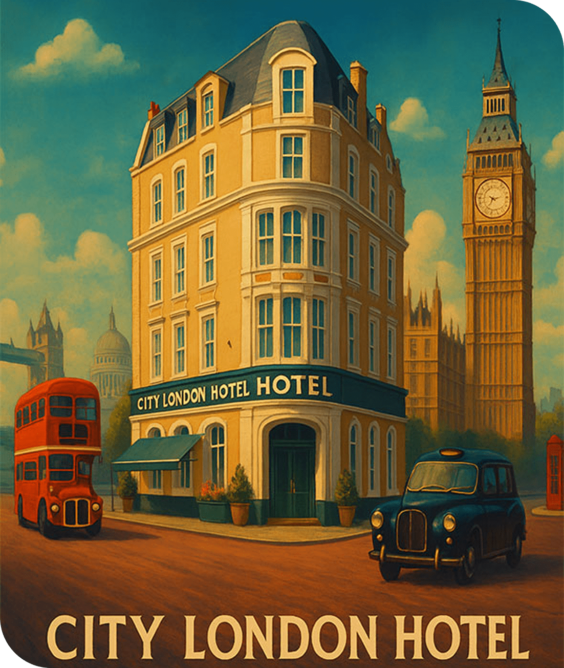 City London Hotel with vintage vehicles