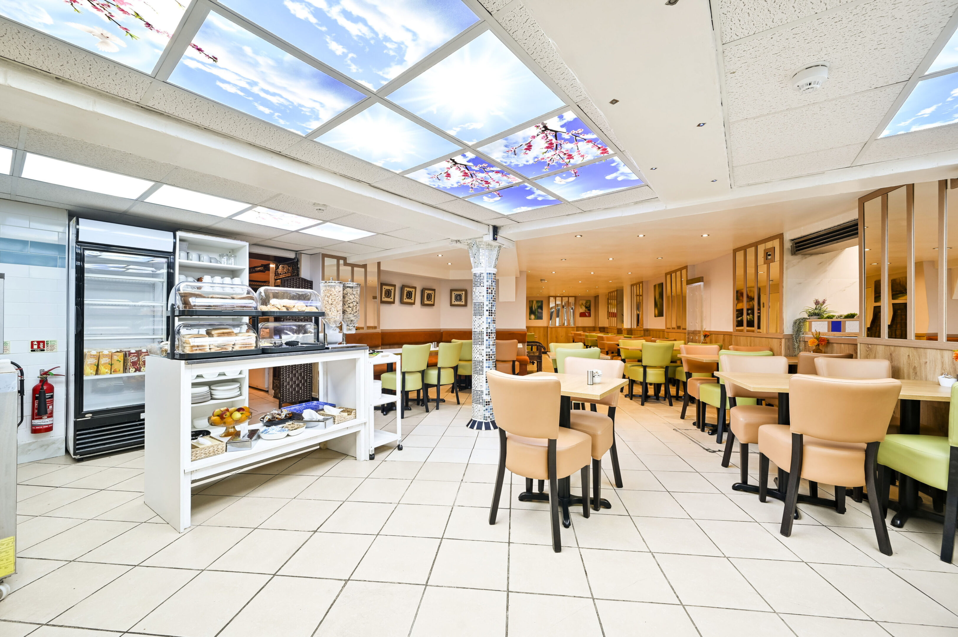 Bright cafe with display counter